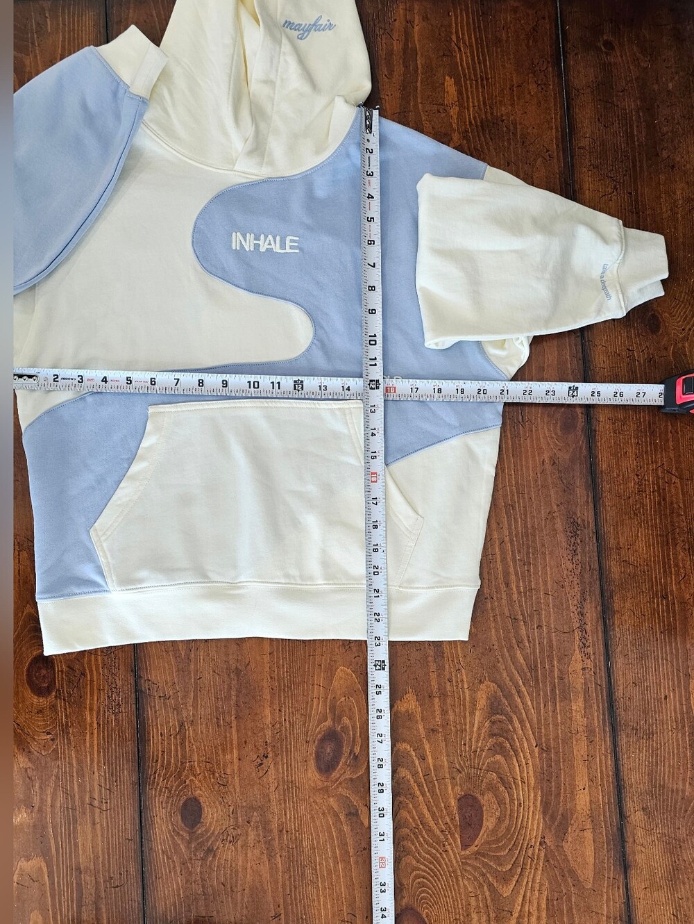 Mayfair Cream & Light Blue 'Inhale' Hoodie & Short Set Women's Sz X-Small NWT - Picture 10 of 13